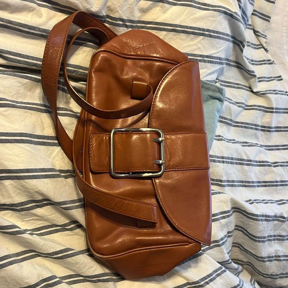 Y2K Nicole Miller Leather Buckle Bag, cognac tan very good condition